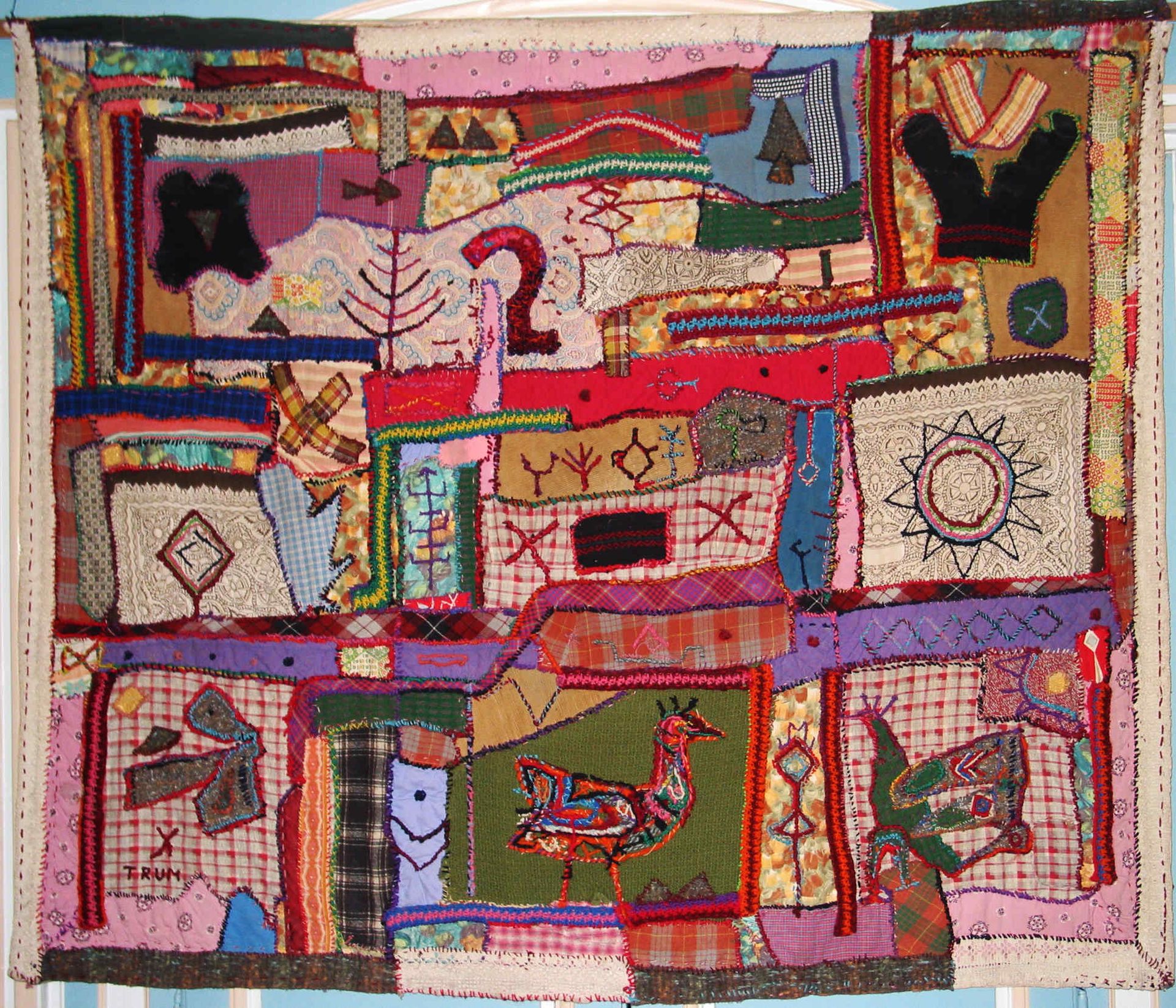 Erwin Trum - 1967 - Patchwork Tissus/Laine - 190x160 cm Erwin Trum - 1967 - Patchwork Tissus/Laine - 190x160 cm